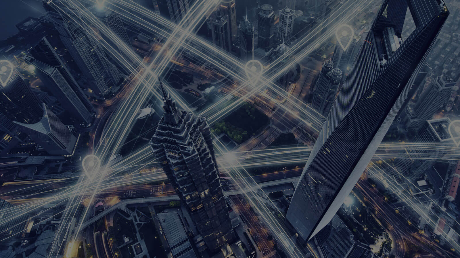 view of office buildings and skyscrapers